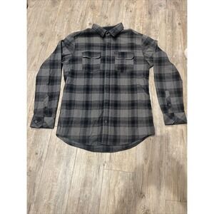 Dravus Travis Grey & Black Flannel Shirt Button Front Cotton Size Large